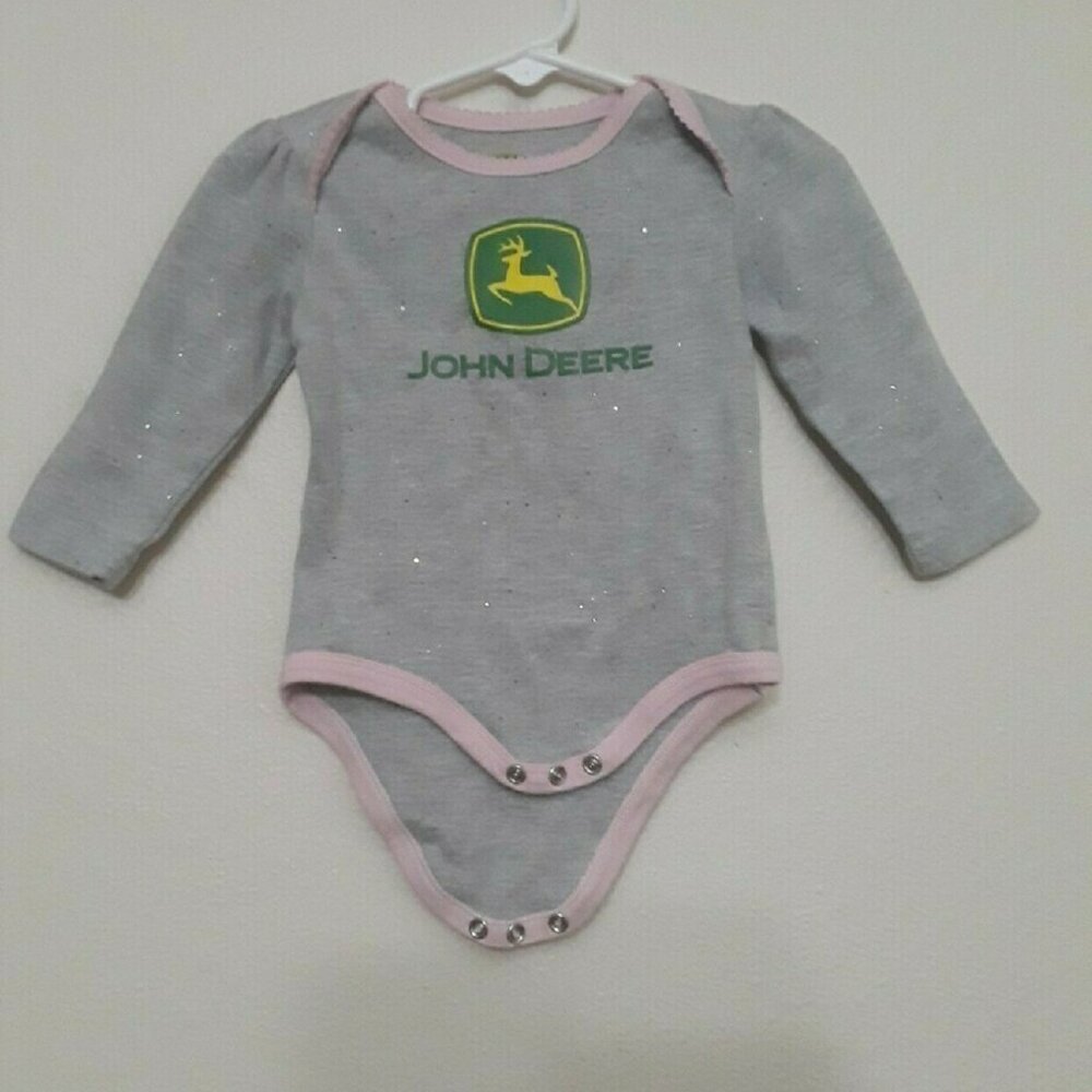 John Deere Gray and Pink Baby Onesie